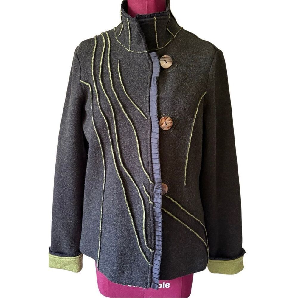 Icelandic Design Hepburn Wool Jacket Size S Green Button Front - Picture 2 of 14